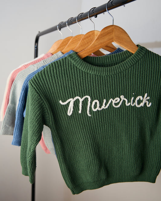 Embroidered Name Knit Sweater