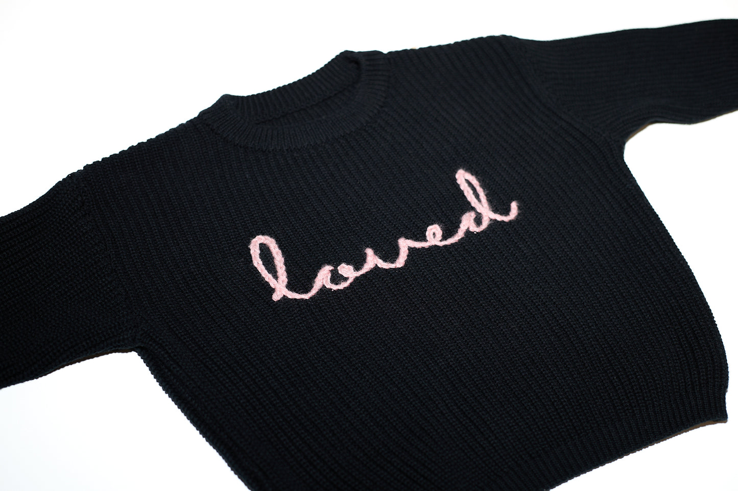Embroidered "Loved" Knit Sweater